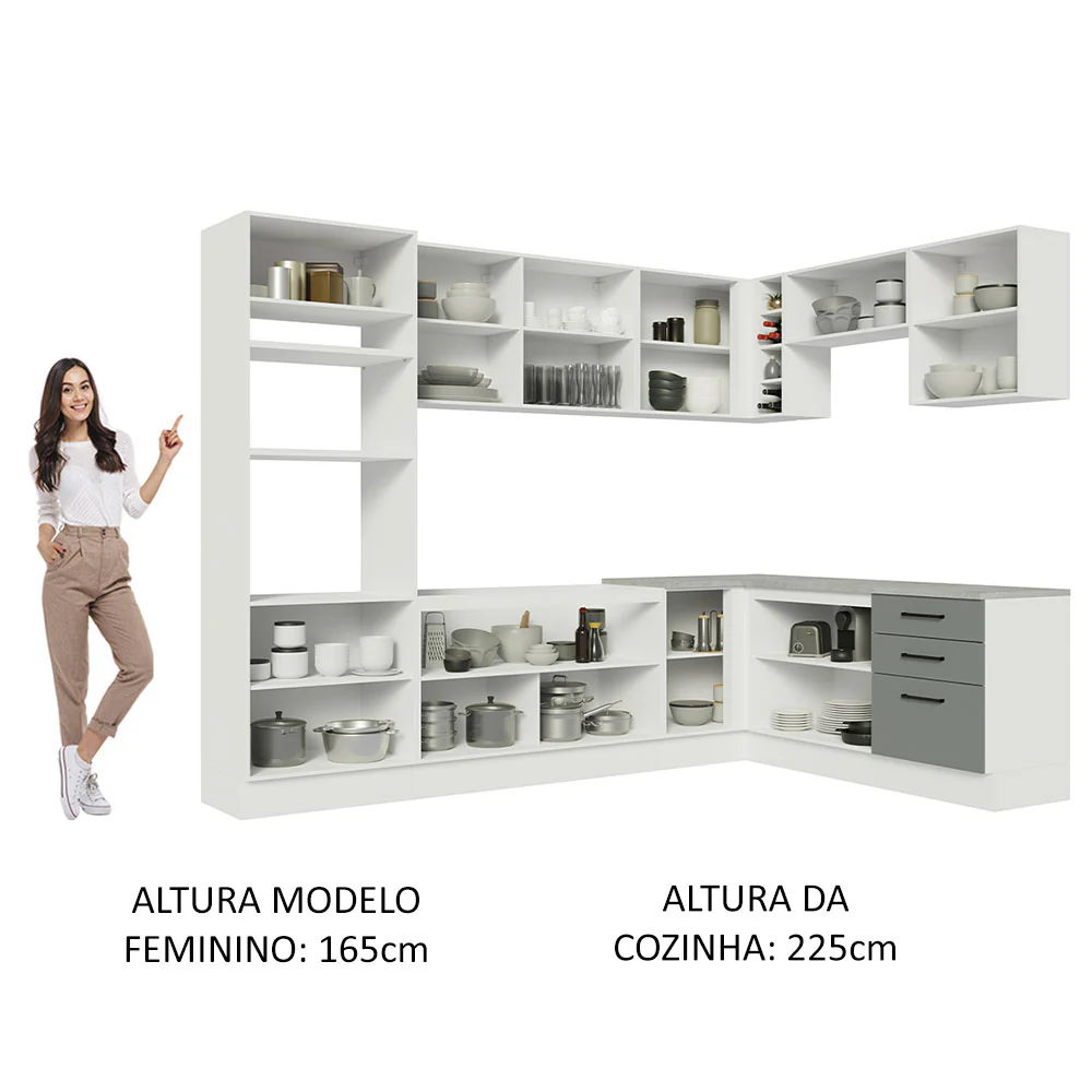 Armário de Cozinha Completa de Canto 479cm Branco Cinza Agata Madesa 01 - Image 5
