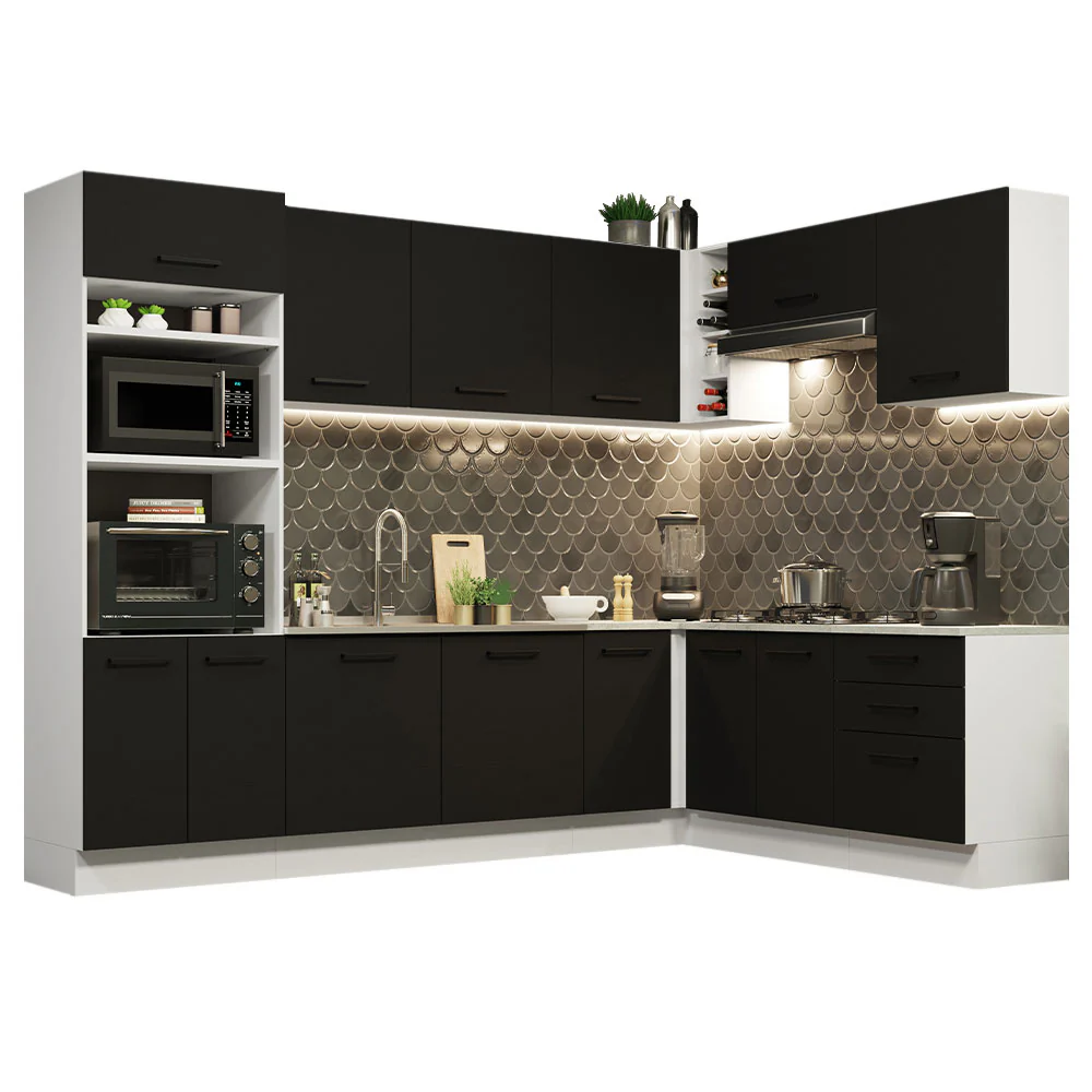 Armário de Cozinha Completa de Canto 479cm Branco Preto Agata Madesa 01 - Image 2