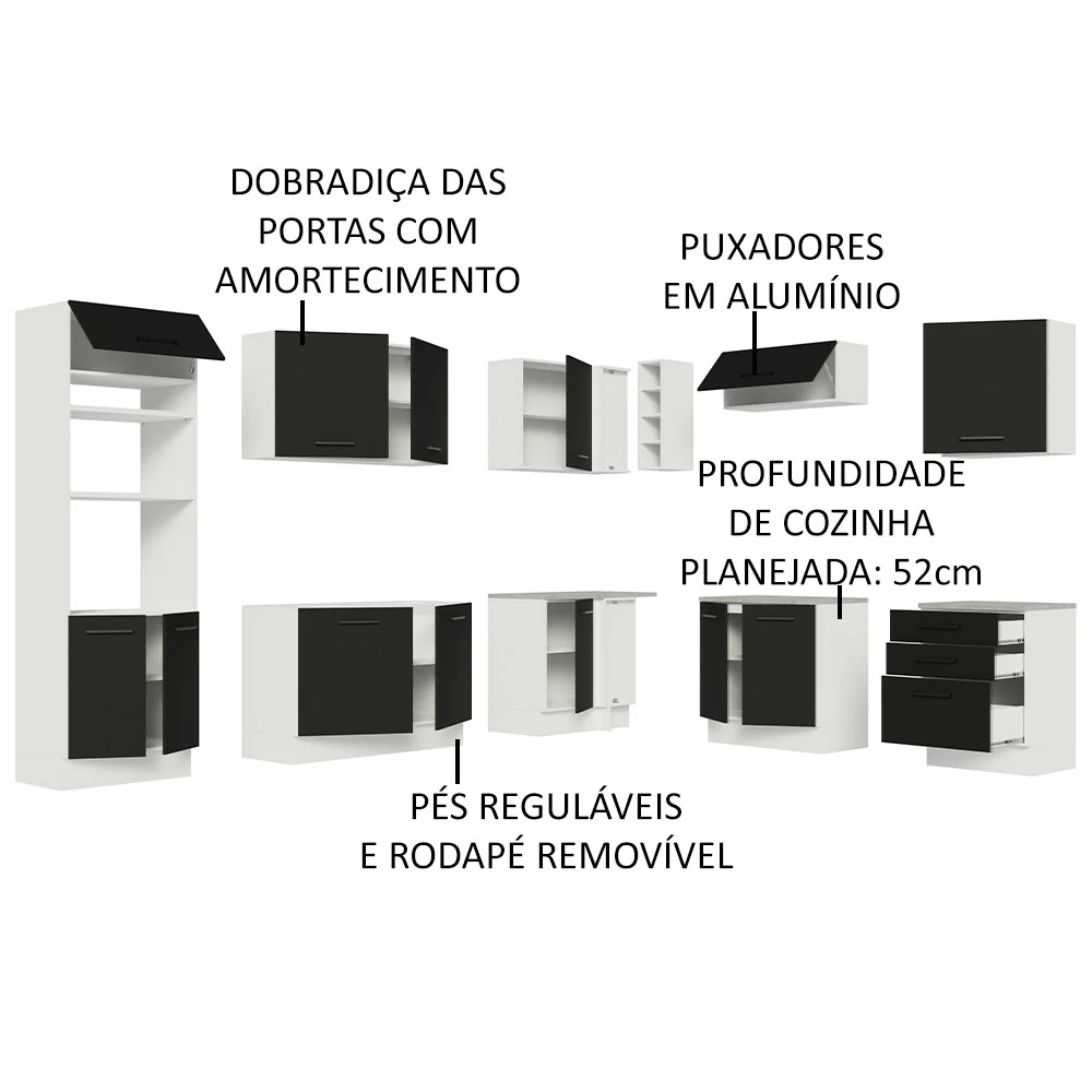 Armário de Cozinha Completa de Canto 479cm Branco Preto Agata Madesa 01 - Image 4