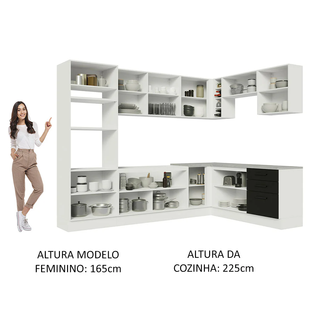 Armário de Cozinha Completa de Canto 479cm Branco Preto Agata Madesa 01 - Image 5