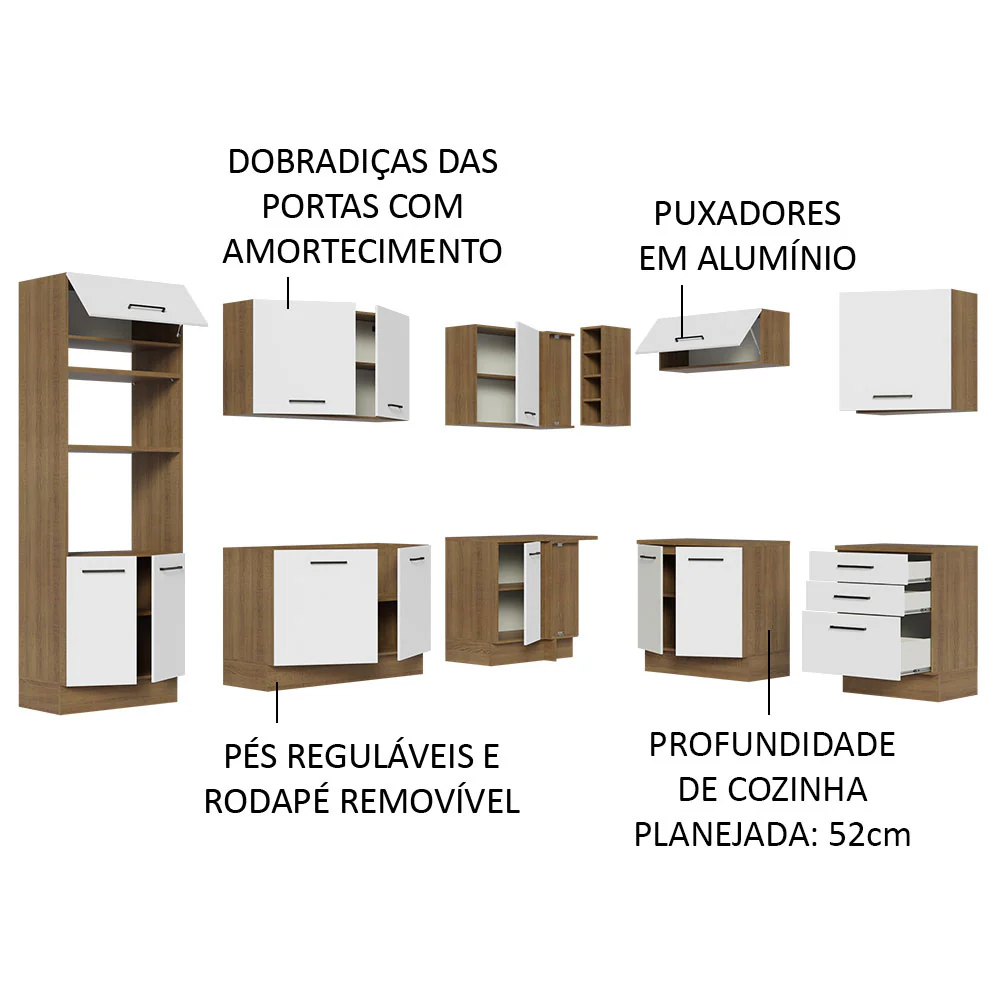 Armário de Cozinha Completa de Canto 479cm Rustic Branco Agata Madesa 01 - Image 4