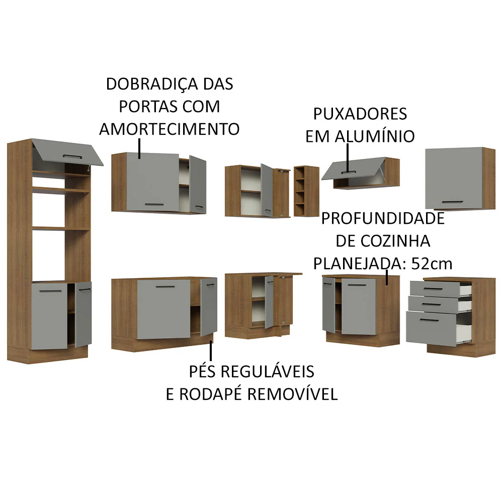 Armário de Cozinha Completa de Canto 479cm Rustic Cinza Agata Madesa 01 - Image 4
