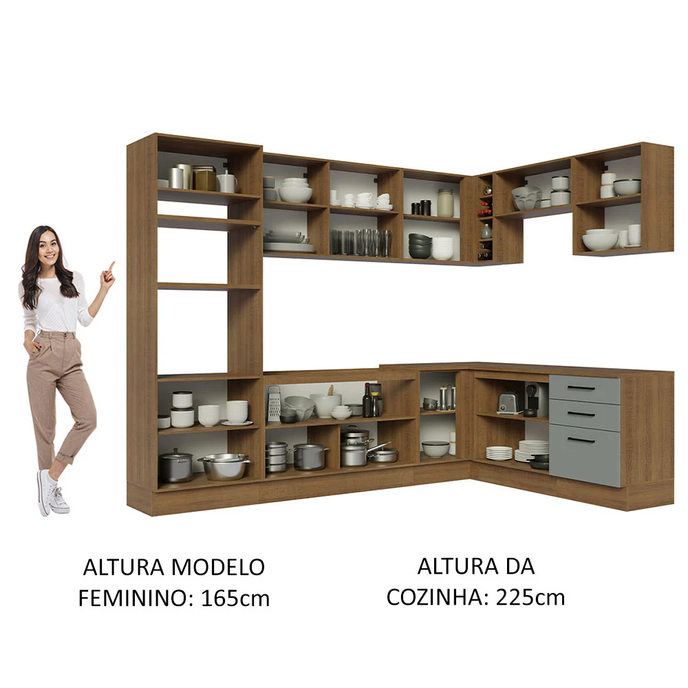 Armário de Cozinha Completa de Canto 479cm Rustic Cinza Agata Madesa 01 - Image 5