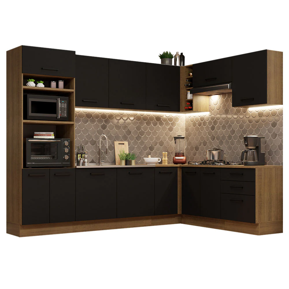 Armário de Cozinha Completa de Canto 479cm Rustic Preto Agata Madesa 01 - Image 2