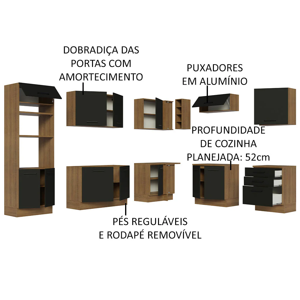 Armário de Cozinha Completa de Canto 479cm Rustic Preto Agata Madesa 01 - Image 4