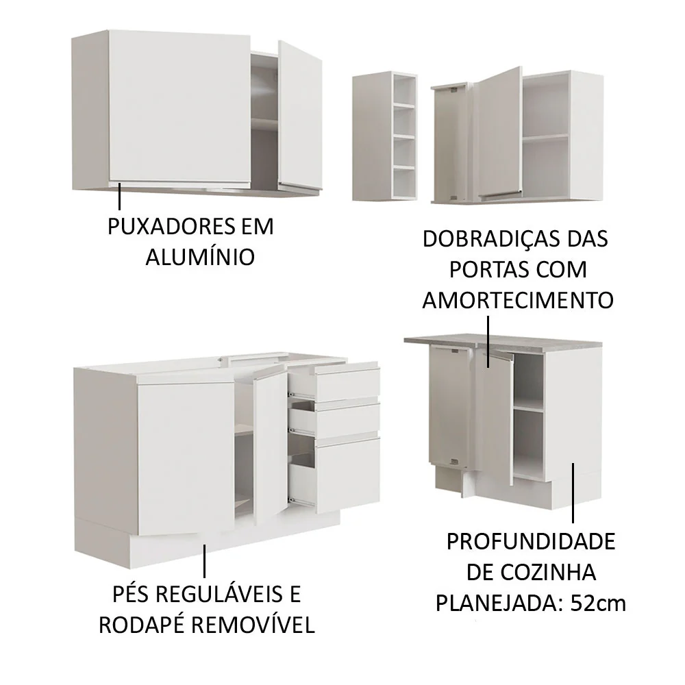 Armário de Cozinha Compacta de Canto 269cm Branco Glamy Madesa 01 - Image 4