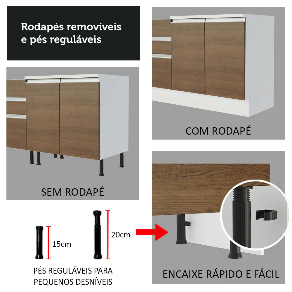 Armário de Cozinha Compacta de Canto 269cm Branco/Rustic Glamy Madesa 01 - Image 10