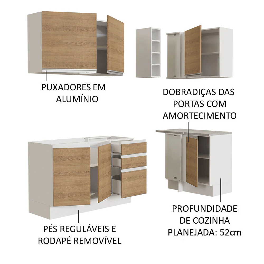 Armário de Cozinha Compacta de Canto 269cm Branco/Rustic Glamy Madesa 01 - Image 4