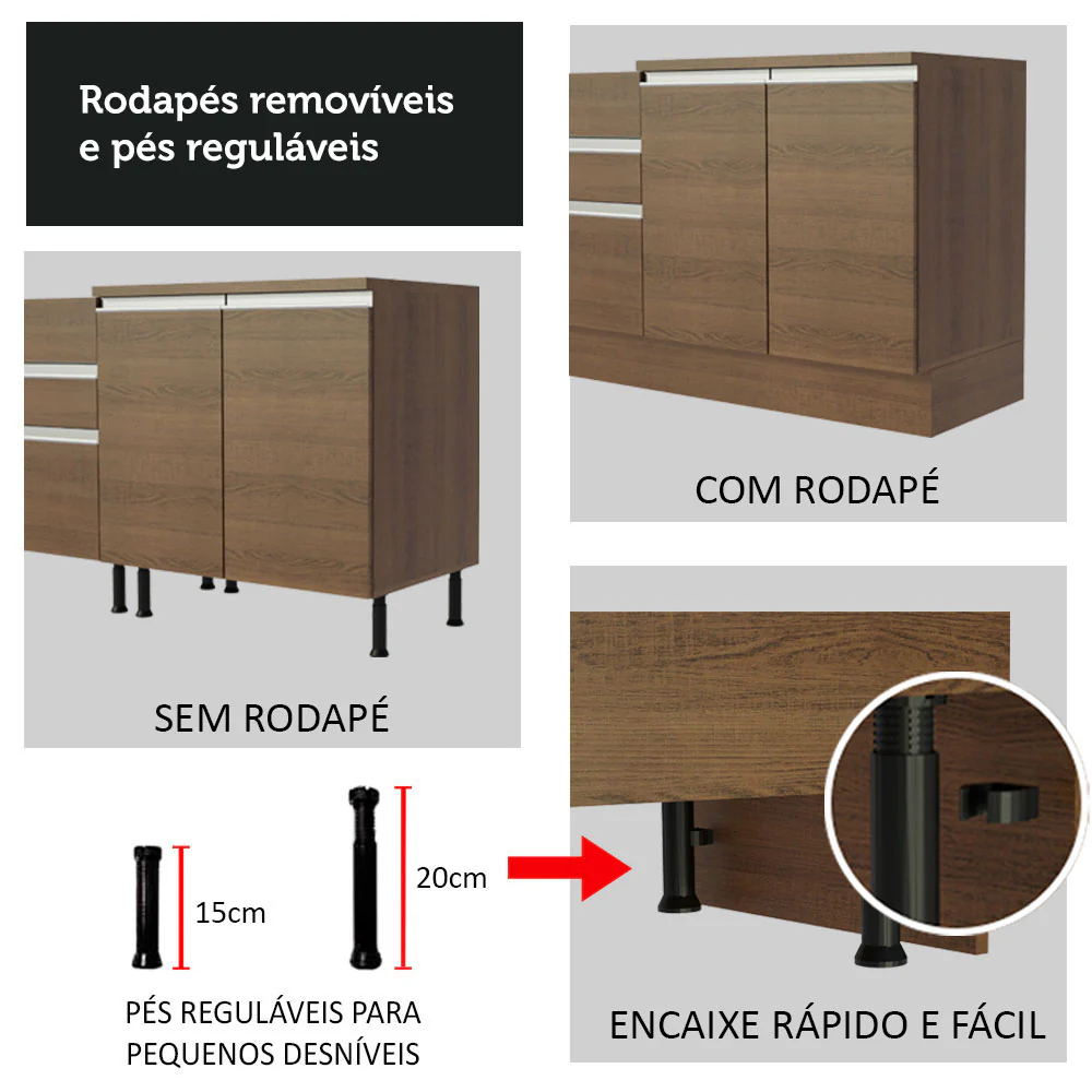 Armário de Cozinha Compacta de Canto 269cm Rustic Glamy Madesa 01 - Image 10