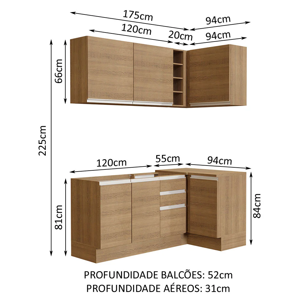 Armário de Cozinha Compacta de Canto 269cm Rustic Glamy Madesa 01 - Image 3