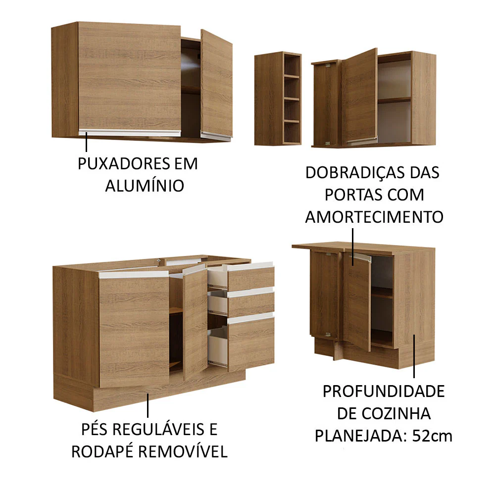 Armário de Cozinha Compacta de Canto 269cm Rustic Glamy Madesa 01 - Image 5