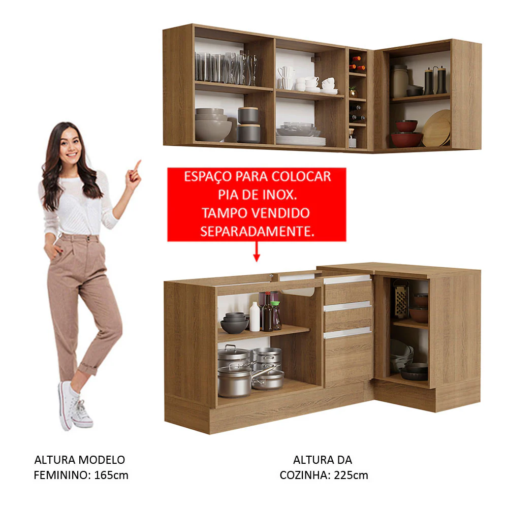Armário de Cozinha Compacta de Canto 269cm Rustic Glamy Madesa 01 - Image 6