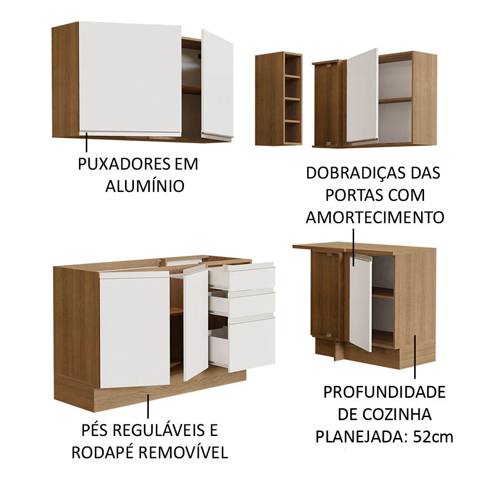 Armário de Cozinha Compacta de Canto 269cm Rustic/Branco Glamy Madesa 01 - Image 4