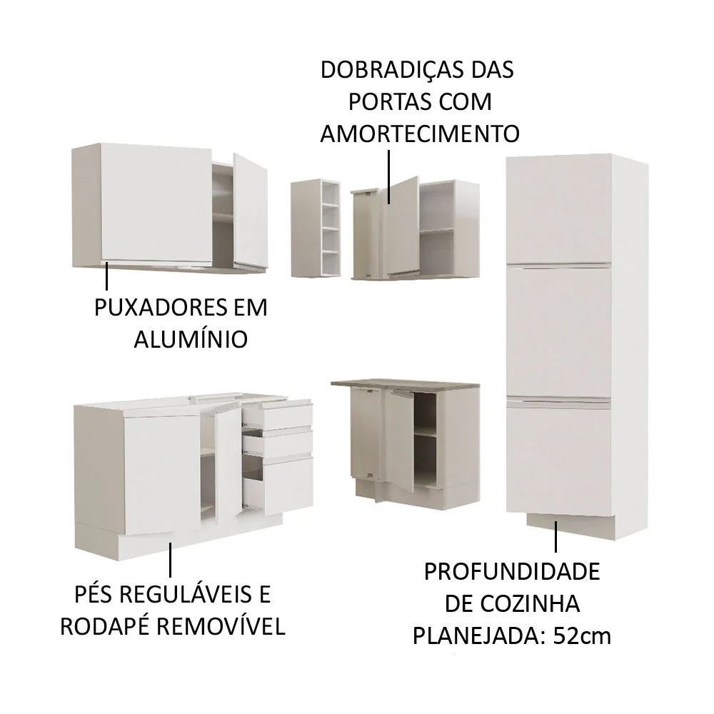 Armário de Cozinha Completa de Canto 329cm Branco Glamy Madesa 01 - Image 4