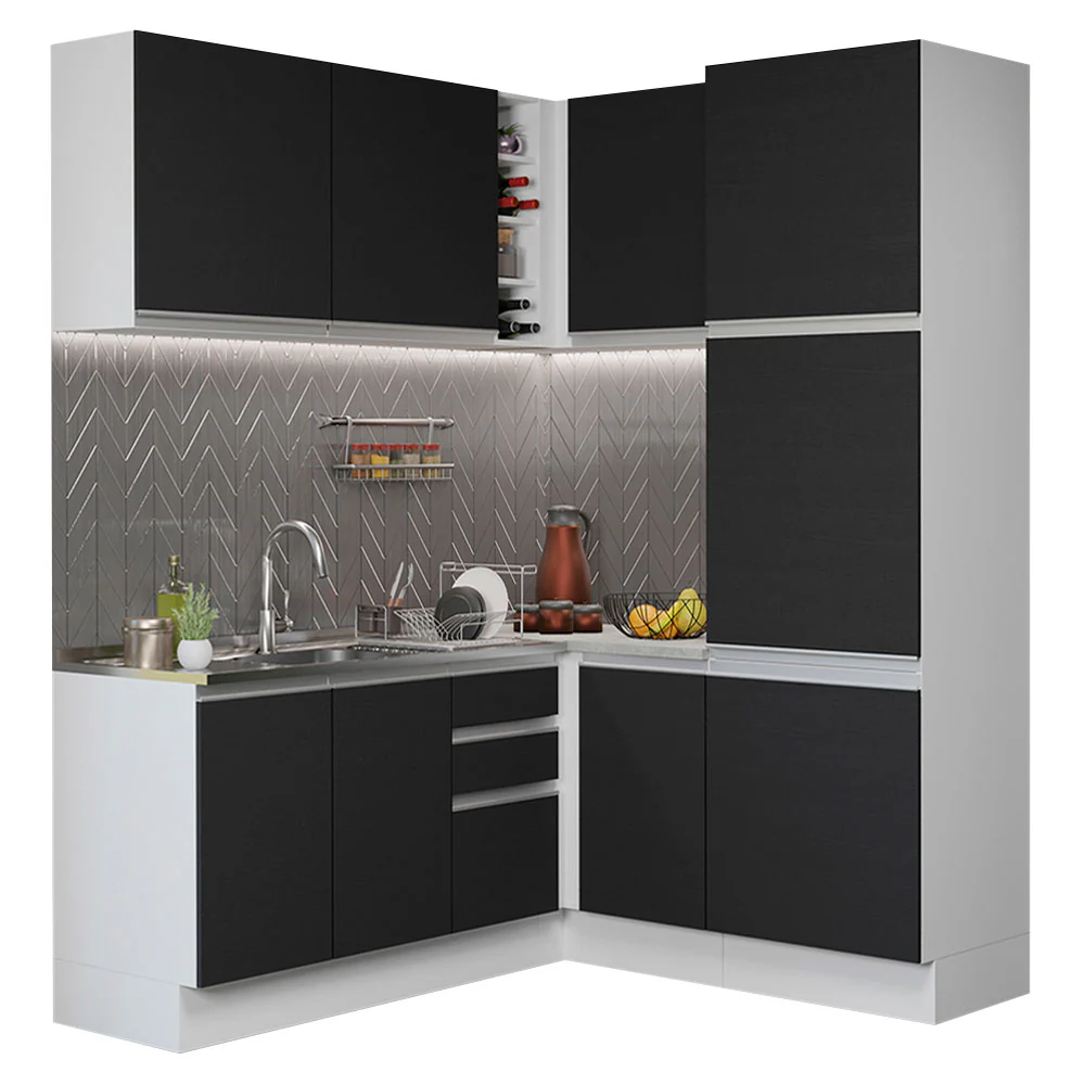 Armário de Cozinha Completa de Canto 329cm Branco Preto Glamy Madesa 01 - Image 2