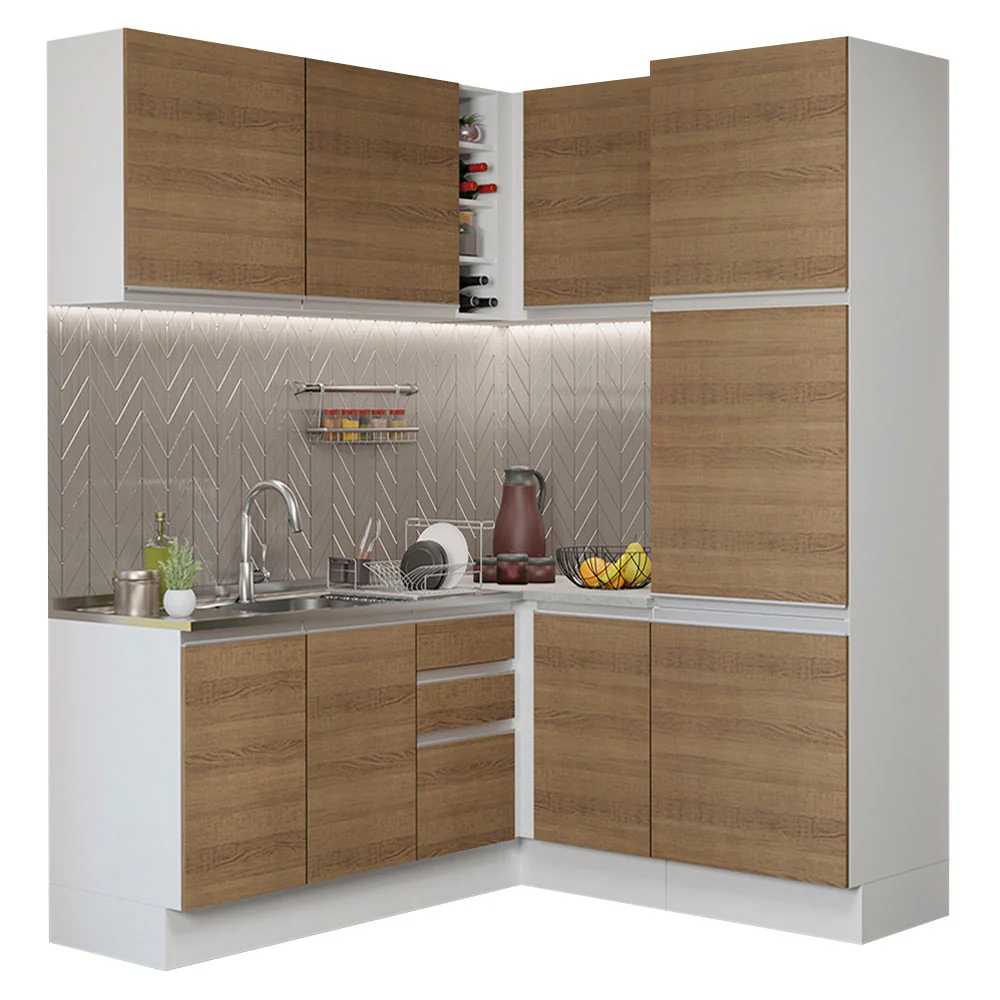 Armário de Cozinha Completa de Canto 329cm Branco Rustic Glamy Madesa 01 - Image 2