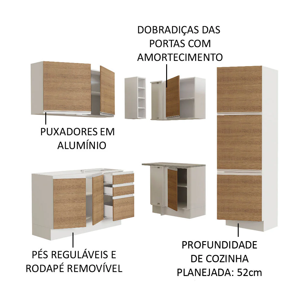 Armário de Cozinha Completa de Canto 329cm Branco Rustic Glamy Madesa 01 - Image 4