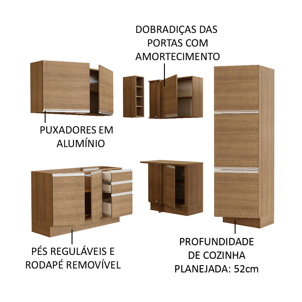 Armário de Cozinha Completa de Canto 329cm Rustic Glamy Madesa 01 - Image 4