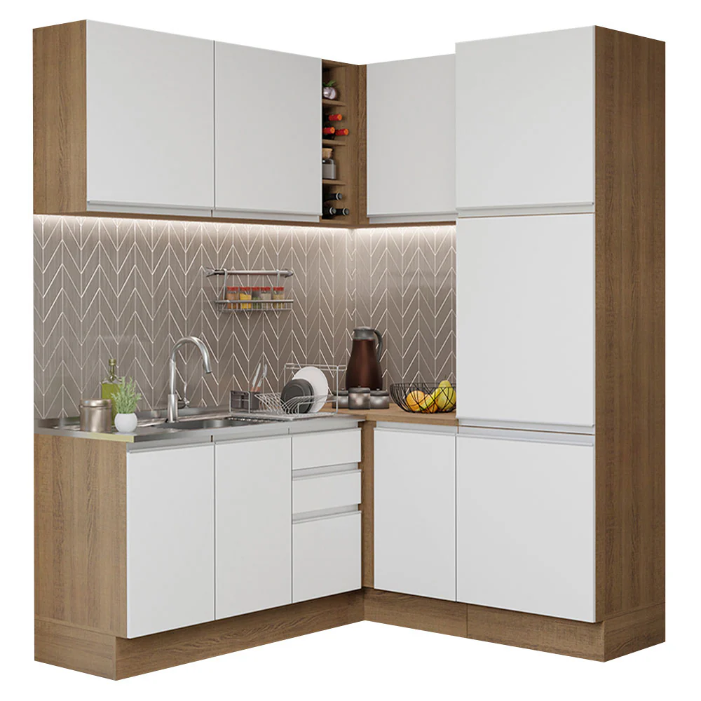 Armário de Cozinha Completa de Canto 329cm Rustic Branco Glamy Madesa 01 - Image 2