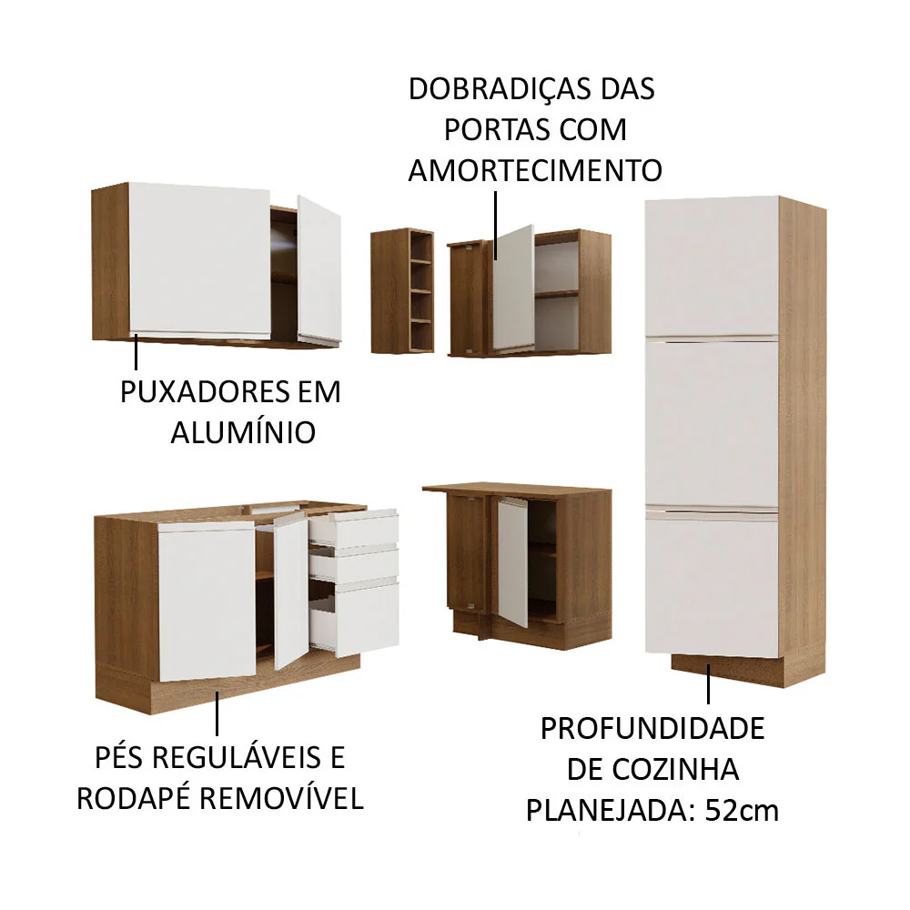 Armário de Cozinha Completa de Canto 329cm Rustic Branco Glamy Madesa 01 - Image 4