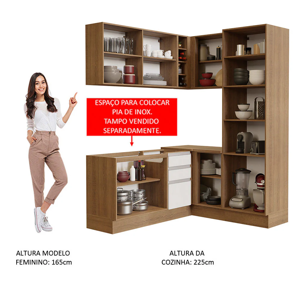 Armário de Cozinha Completa de Canto 329cm Rustic Branco Glamy Madesa 01 - Image 5