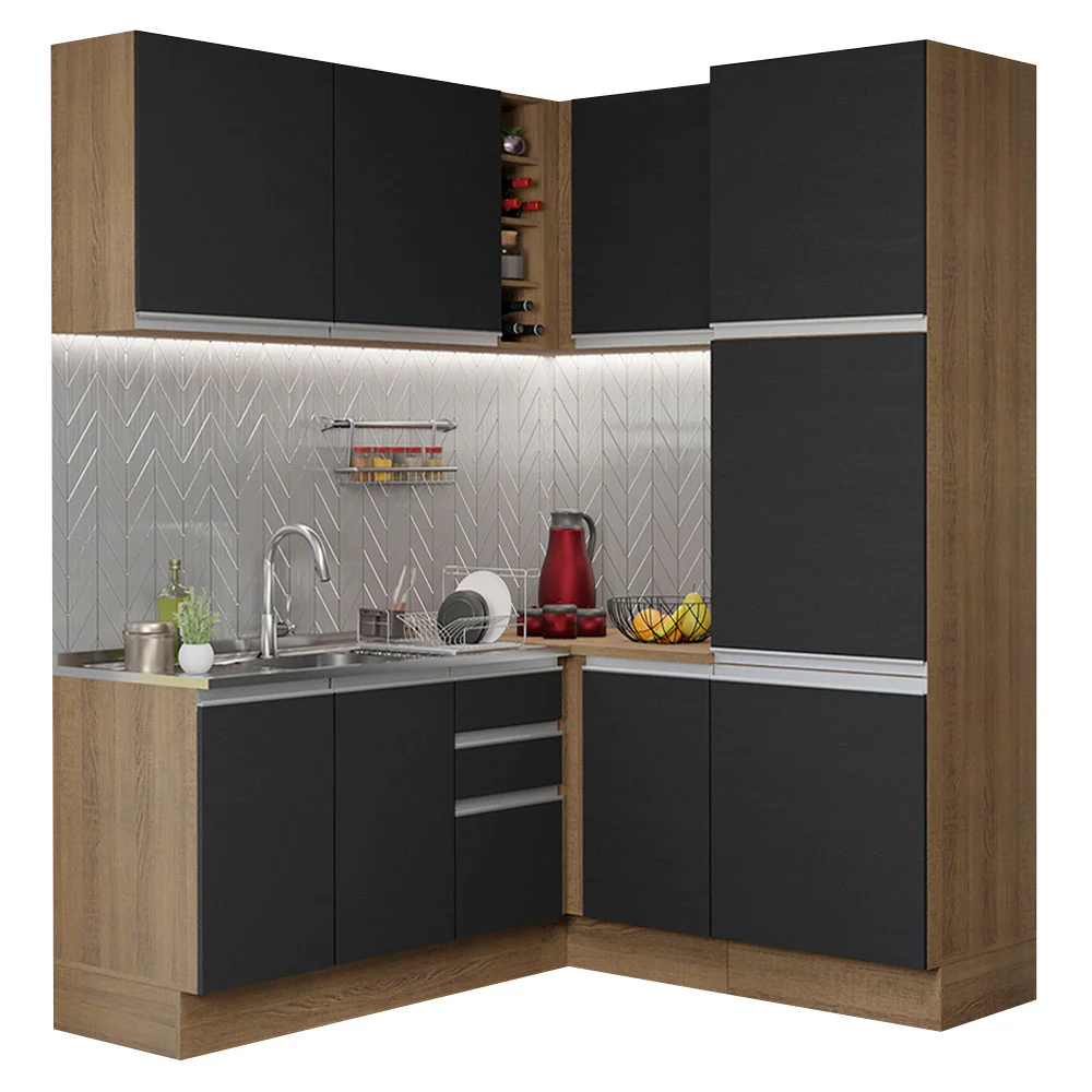 Armário de Cozinha Completa de Canto 329cm Rustic Preto Glamy Madesa 01 - Image 2