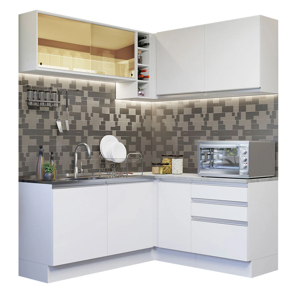 Armário de Cozinha Completa de Canto 329cm Branco Glamy Madesa 02 - Image 2