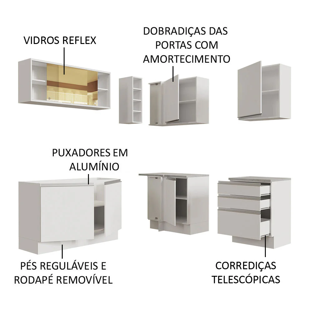 Armário de Cozinha Completa de Canto 329cm Branco Glamy Madesa 02 - Image 4