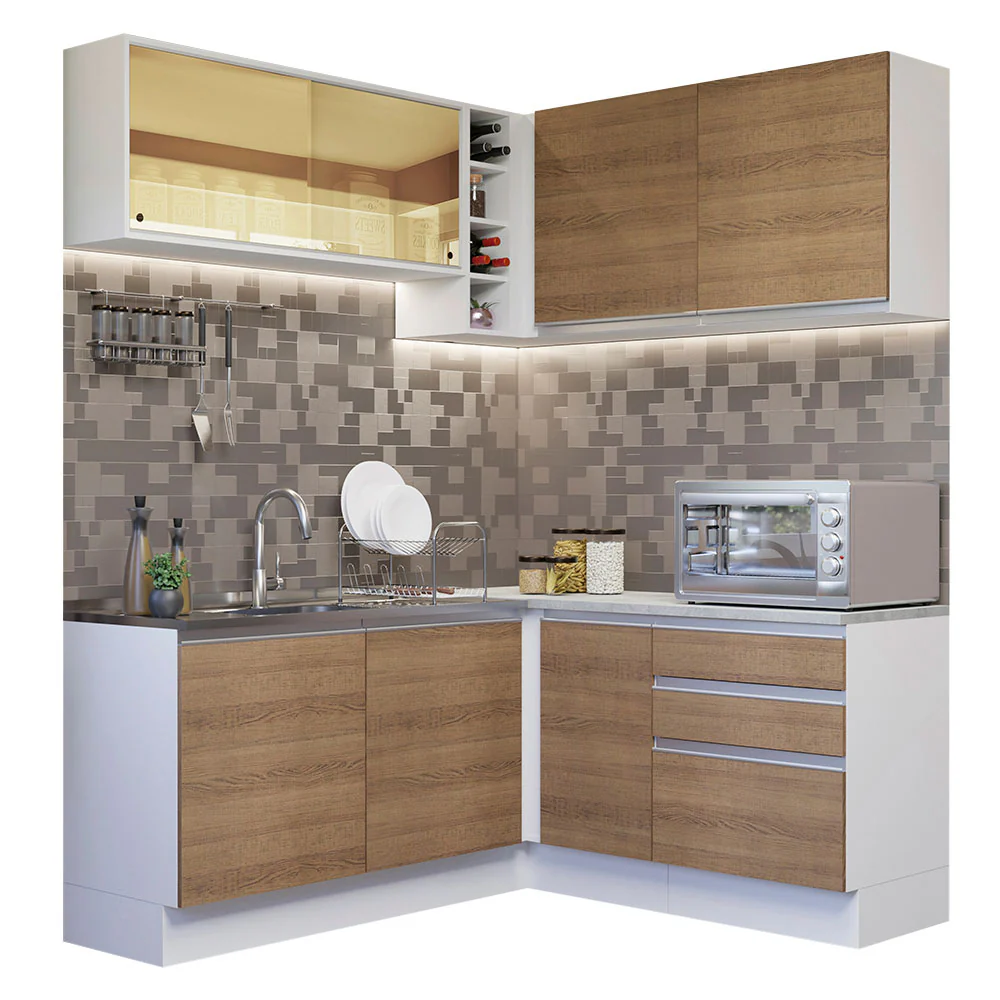 Armário de Cozinha Completa de Canto 329cm Branco Rustic Glamy Madesa 02 - Image 2