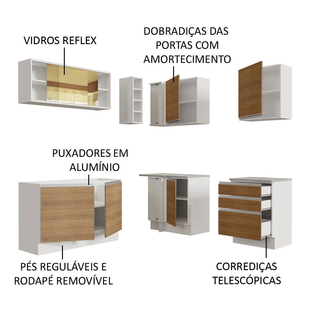Armário de Cozinha Completa de Canto 329cm Branco Rustic Glamy Madesa 02 - Image 4