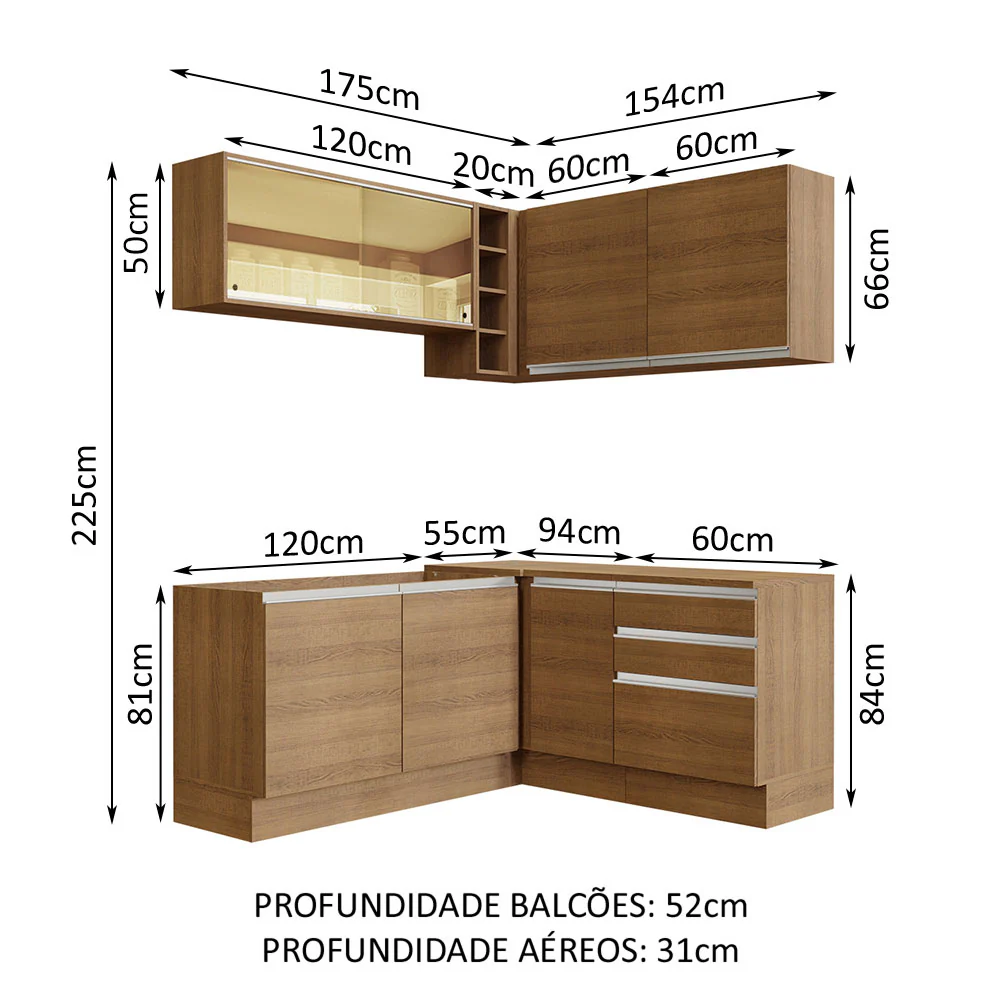 Armário de Cozinha Completa de Canto 329cm Rustic Glamy Madesa 02 - Image 3