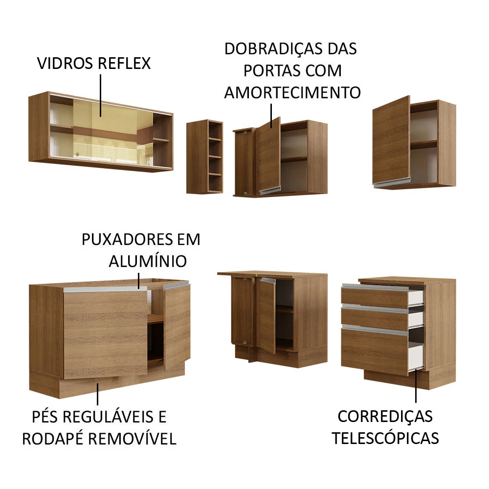 Armário de Cozinha Completa de Canto 329cm Rustic Glamy Madesa 02 - Image 4