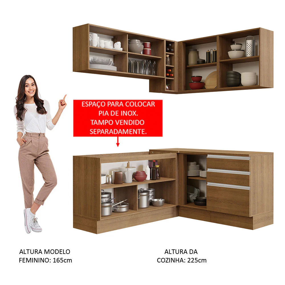 Armário de Cozinha Completa de Canto 329cm Rustic Glamy Madesa 02 - Image 5