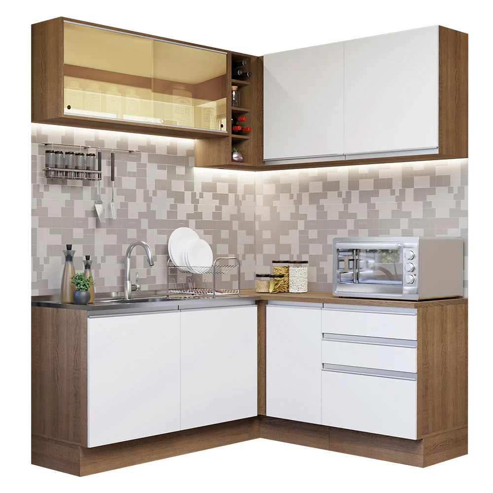 Armário de Cozinha Completa de Canto 329cm Rustic Branco Glamy Madesa 02 - Image 2