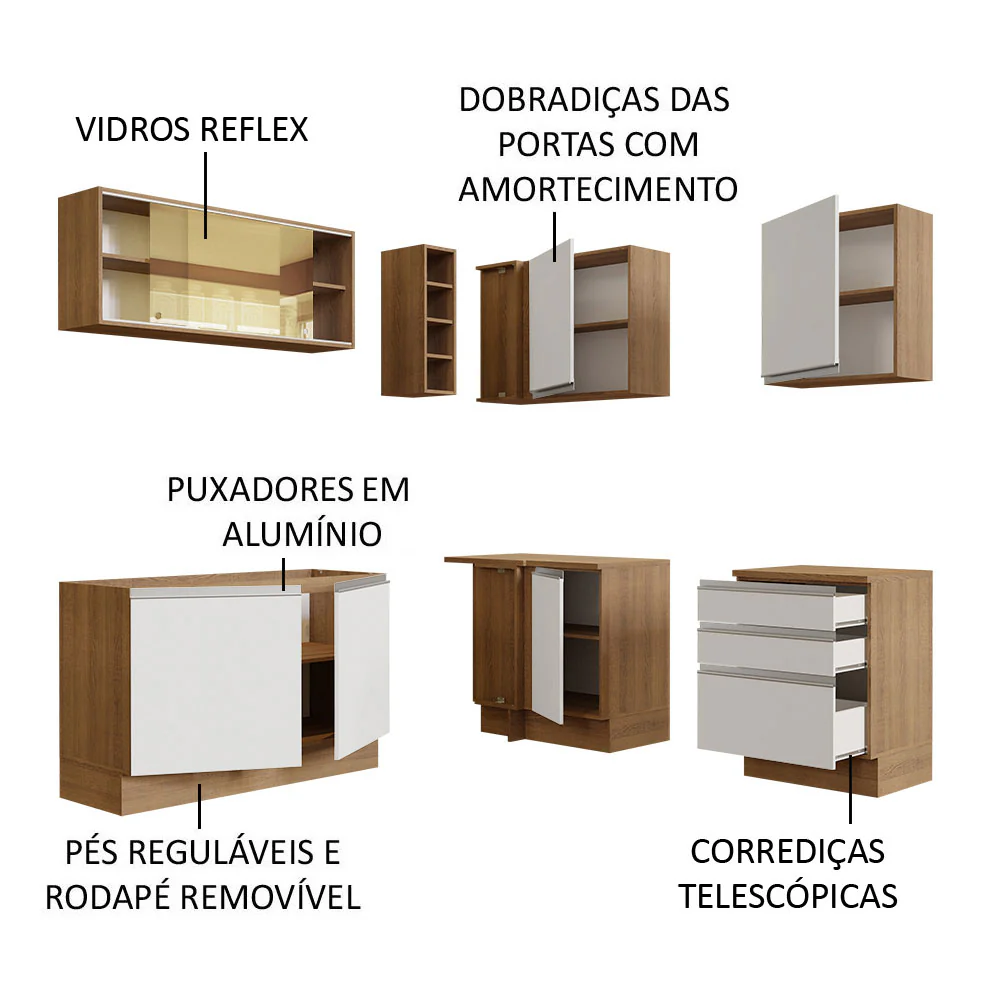 Armário de Cozinha Completa de Canto 329cm Rustic Branco Glamy Madesa 02 - Image 4