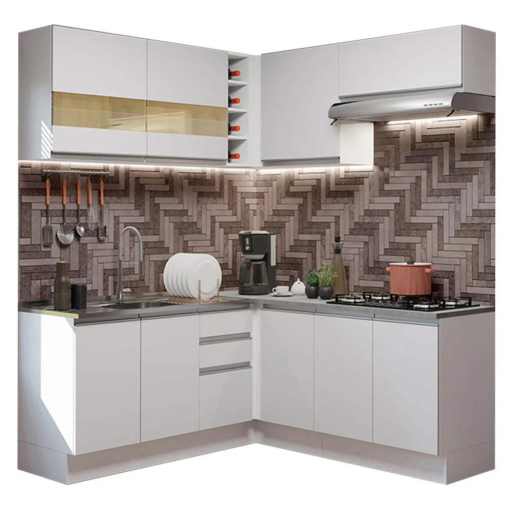Armário de Cozinha Completa de Canto 349cm Branco Glamy Madesa 01 - Image 2