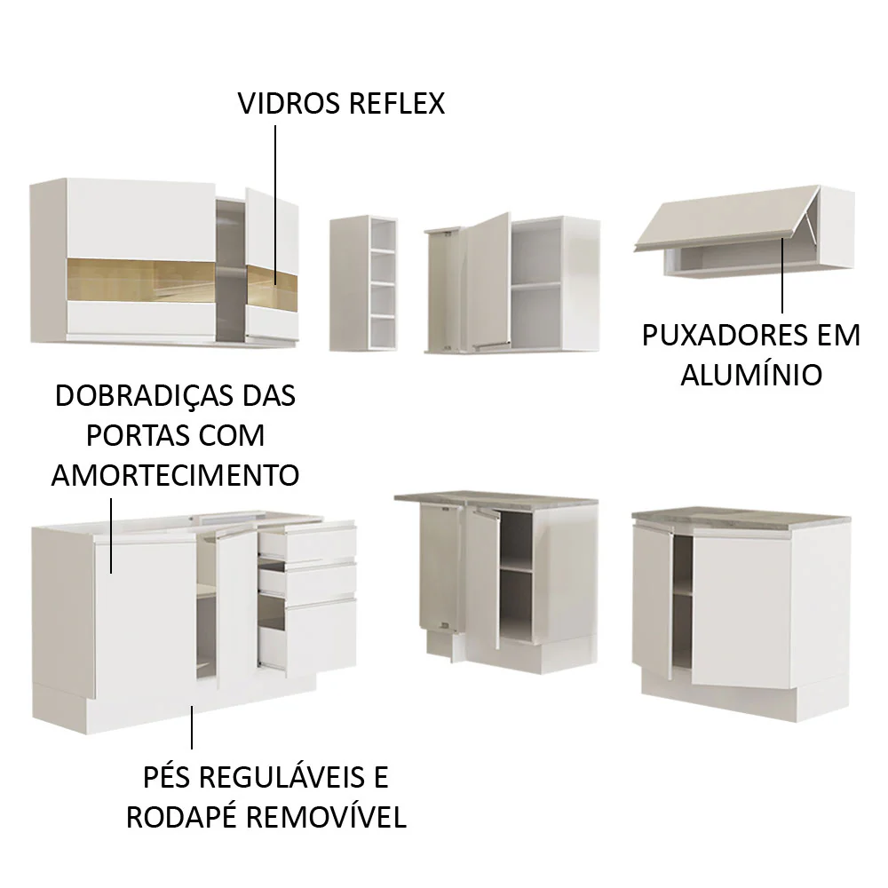 Armário de Cozinha Completa de Canto 349cm Branco Glamy Madesa 01 - Image 4