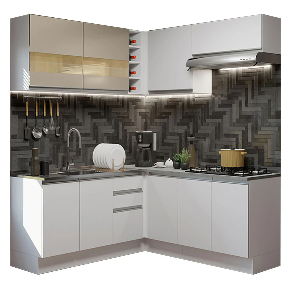 Armário de Cozinha Completa de Canto 349cm Branco/Branco/Crema Glamy Madesa 01 - Image 2