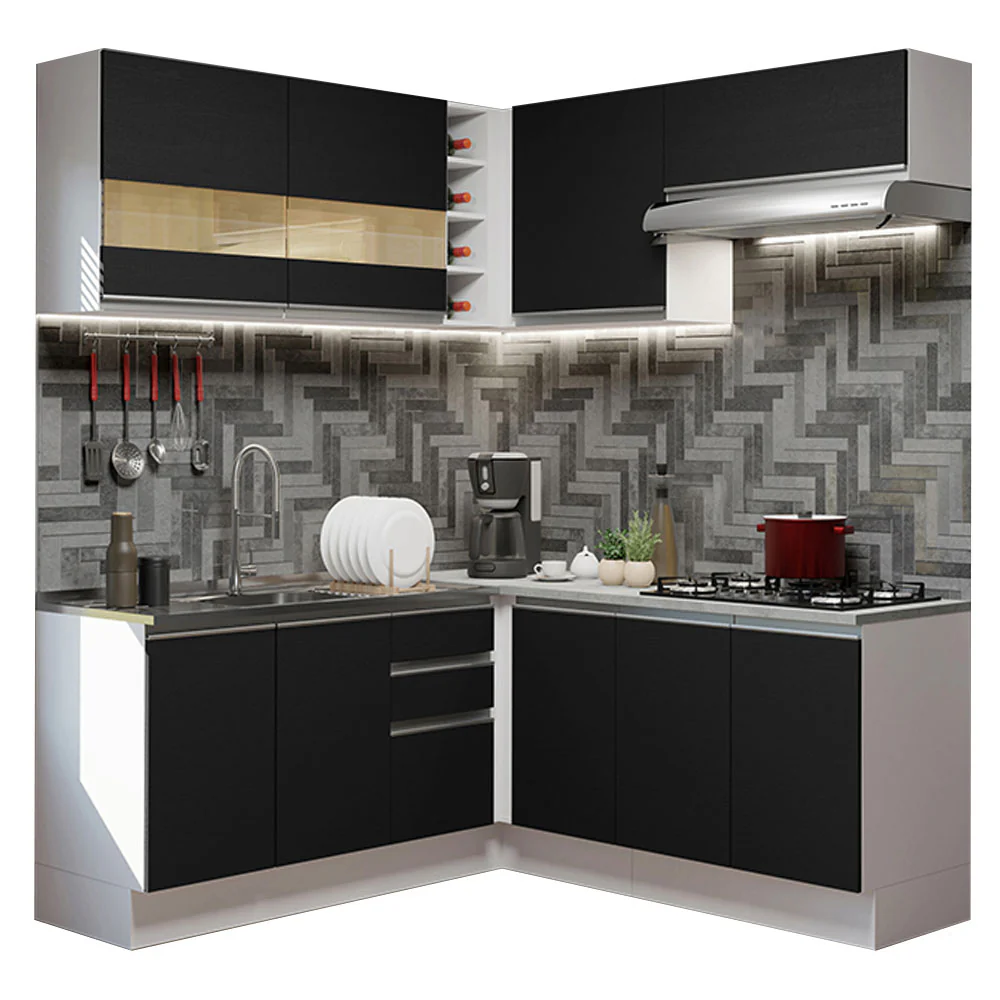 Armário de Cozinha Completa de Canto 349cm Branco/Preto Glamy Madesa 01 - Image 2
