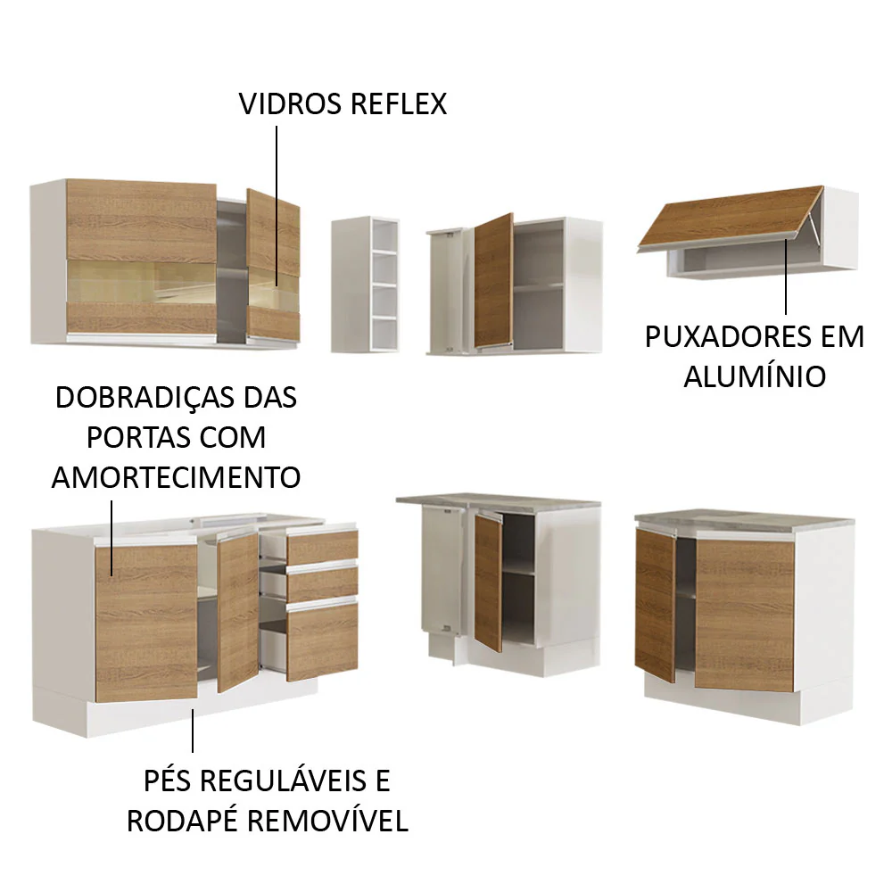 Armário de Cozinha Completa de Canto 349cm Branco/Rustic Glamy Madesa 01 - Image 4