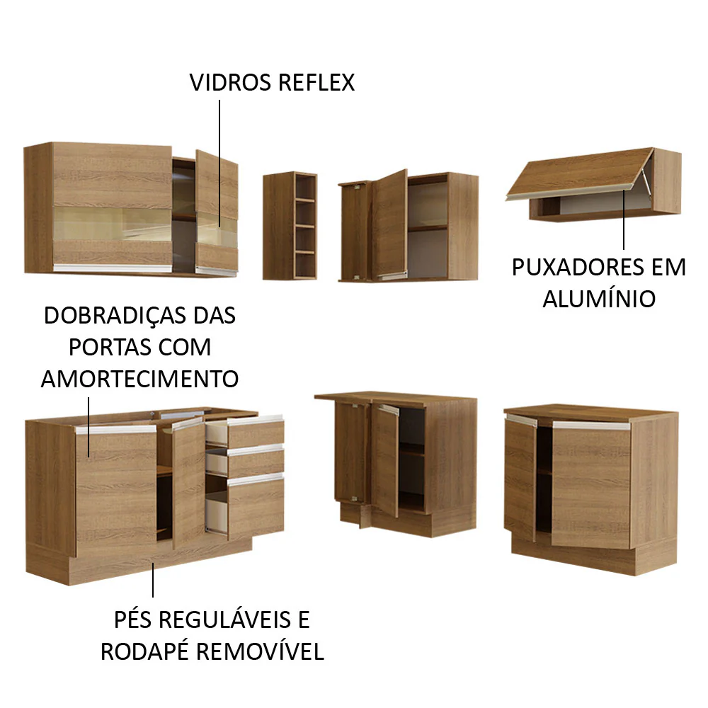 Armário de Cozinha Completa de Canto 349cm Rustic Glamy Madesa 01 - Image 4