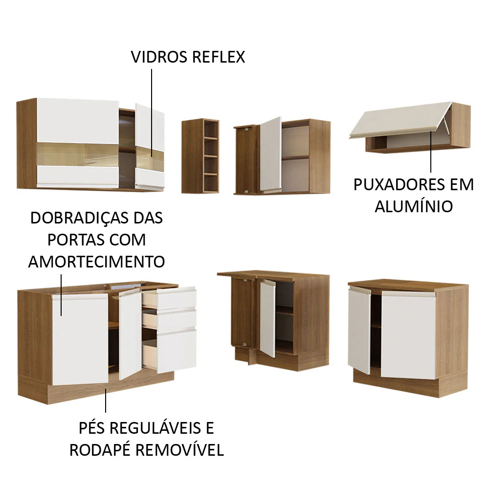 Armário de Cozinha Completa de Canto 349cm Rustic/Branco Glamy Madesa 01 - Image 4