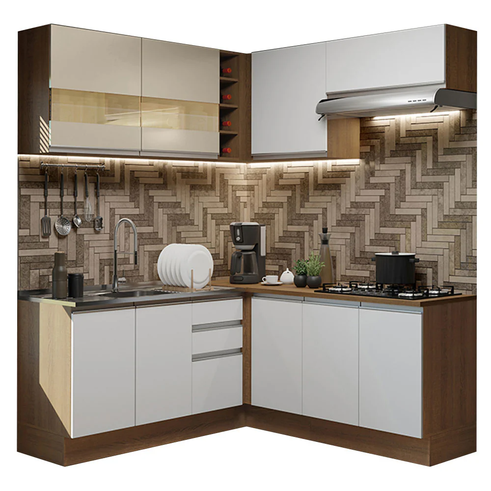 Armário de Cozinha Completa de Canto 349cm Rustic/Branco/Crema Glamy Madesa 01 - Image 2