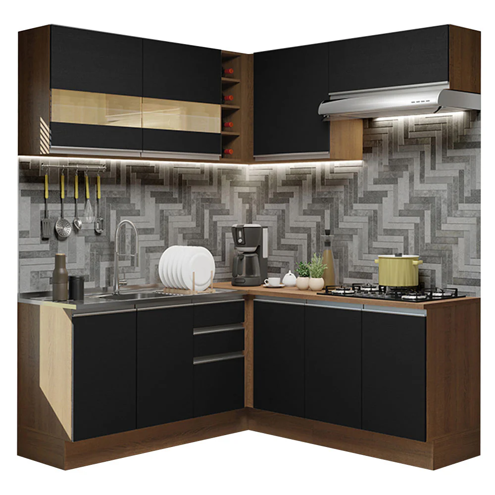 Armário de Cozinha Completa de Canto 349cm Rustic/Preto Glamy Madesa 01 - Image 2
