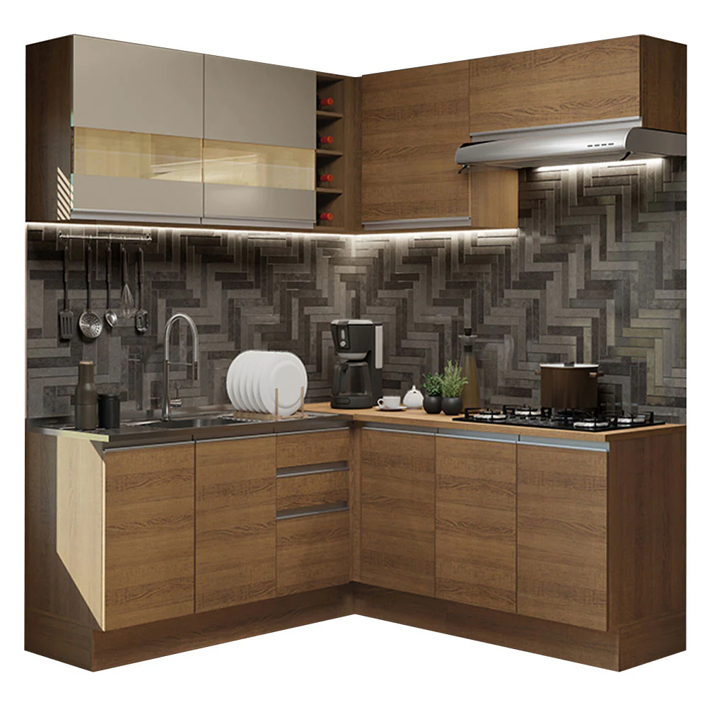 Armário de Cozinha Completa de Canto 349cm Rustic/Rustic/Crema Glamy Madesa 01 - Image 2