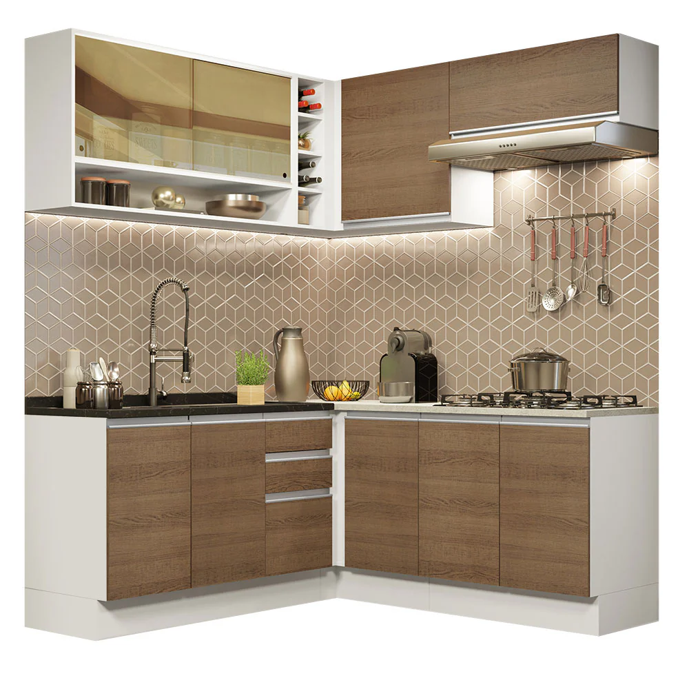 Armário de Cozinha Completa de Canto 349cm Branco Rustic Glamy Madesa 02 - Image 2