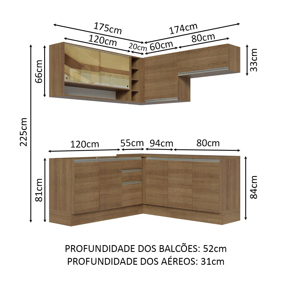 Armário de Cozinha Completa de Canto 349cm Rustic Glamy Madesa 02 - Image 3