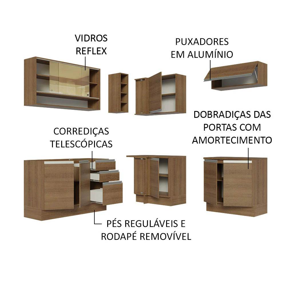 Armário de Cozinha Completa de Canto 349cm Rustic Glamy Madesa 02 - Image 4