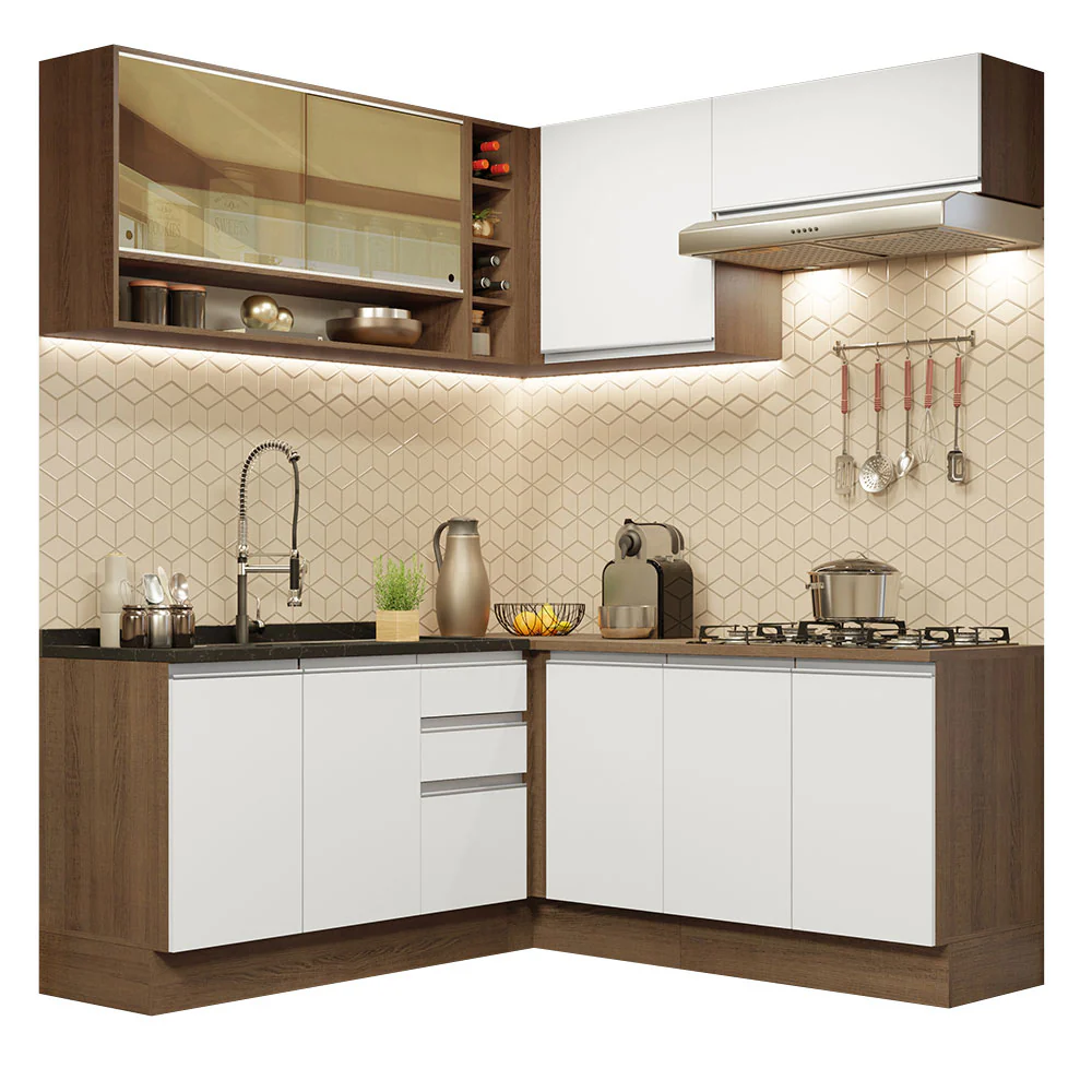 Armário de Cozinha Completa de Canto 349cm Rustic Branco Glamy Madesa 02 - Image 2