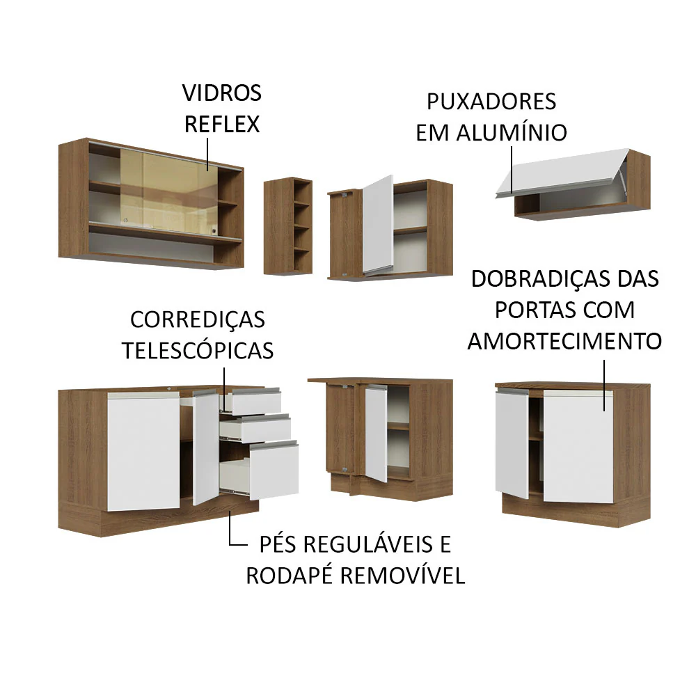 Armário de Cozinha Completa de Canto 349cm Rustic Branco Glamy Madesa 02 - Image 4